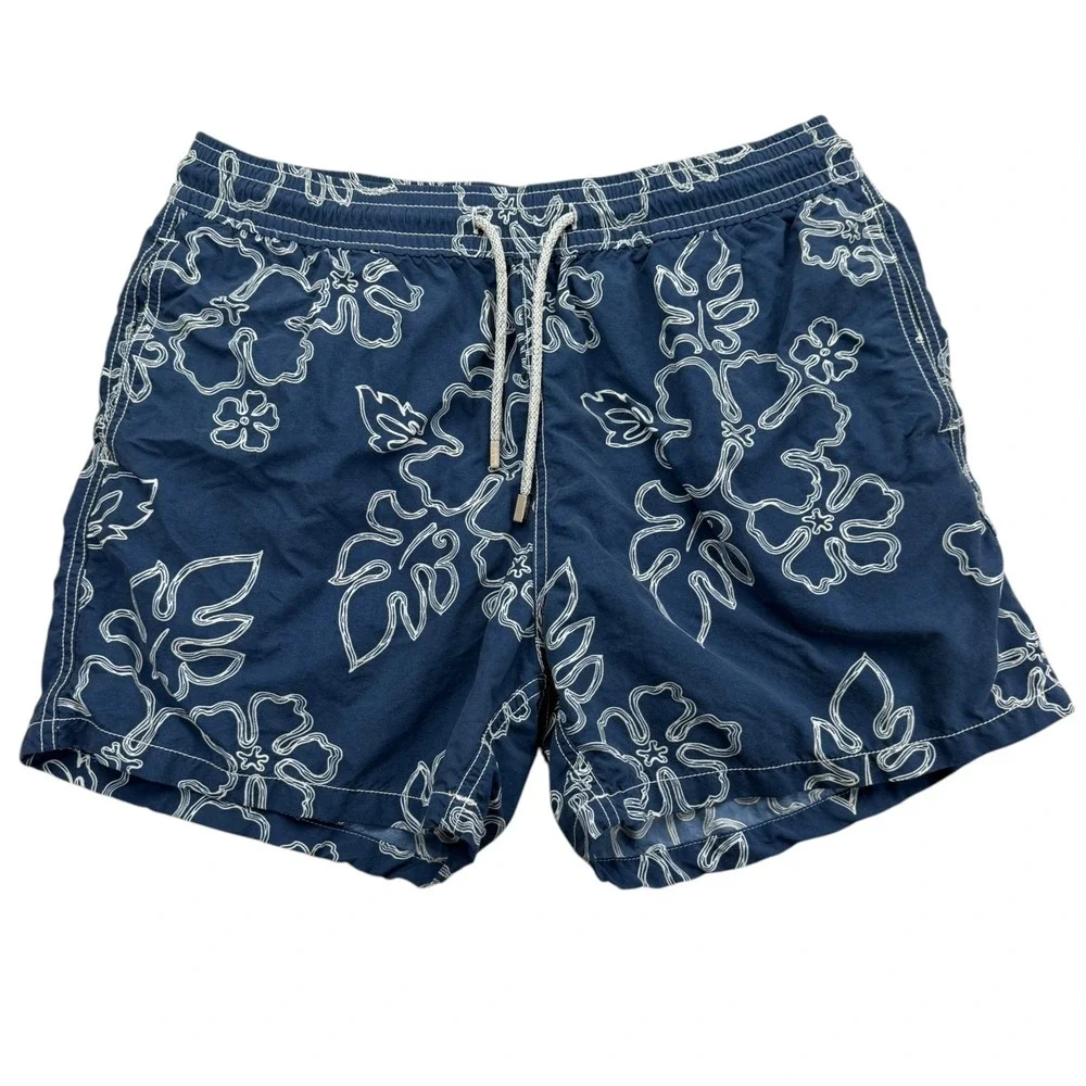 Vilebrequin Swim Trunks Mens XL Blue Floral Hawaiian Elastic Waist Drawstring